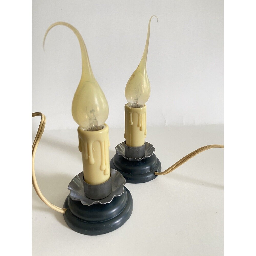 Vintage Christmas Window Candle Dripping Wax Flame Ruffle Metal Rustic Farmhouse